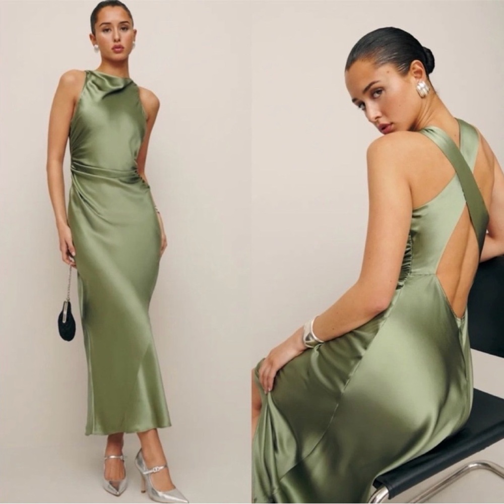 NWOT Reformation Casette Silk Dress in Artichoke Size 4